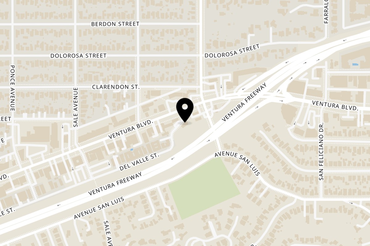 Map showing the location of Leo & Lily on 22420 Ventura Blvd in Woodland Hills